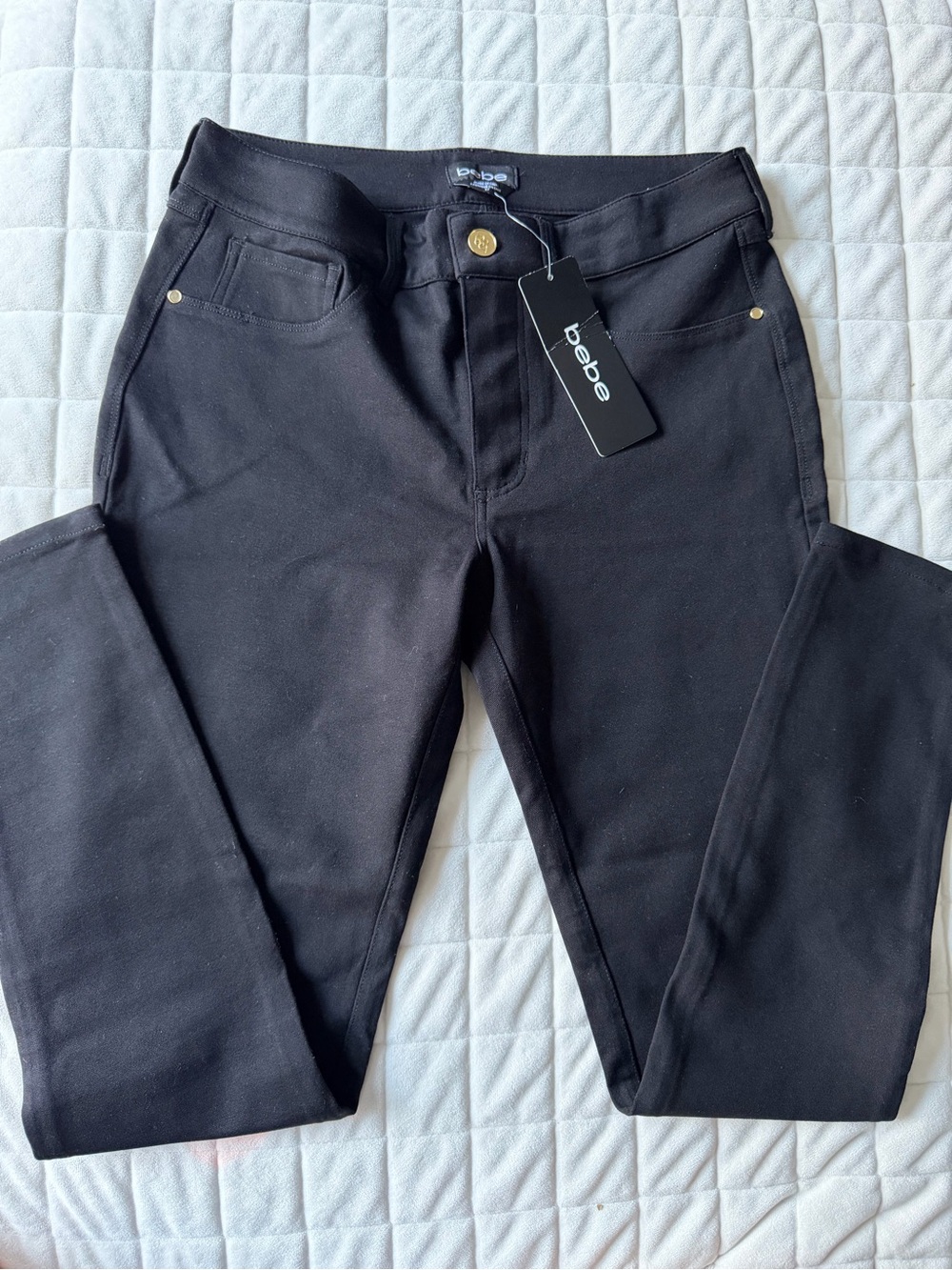 bebe Black Slim Stretch Jeggings with Gold-Tone Accent